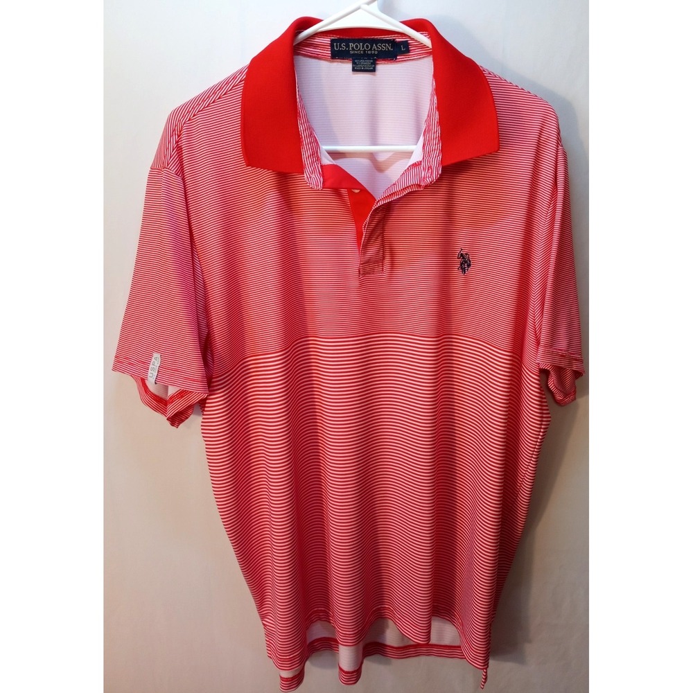 Men's US Polo Assn. Polo Shirt, Large, Red & White Striped